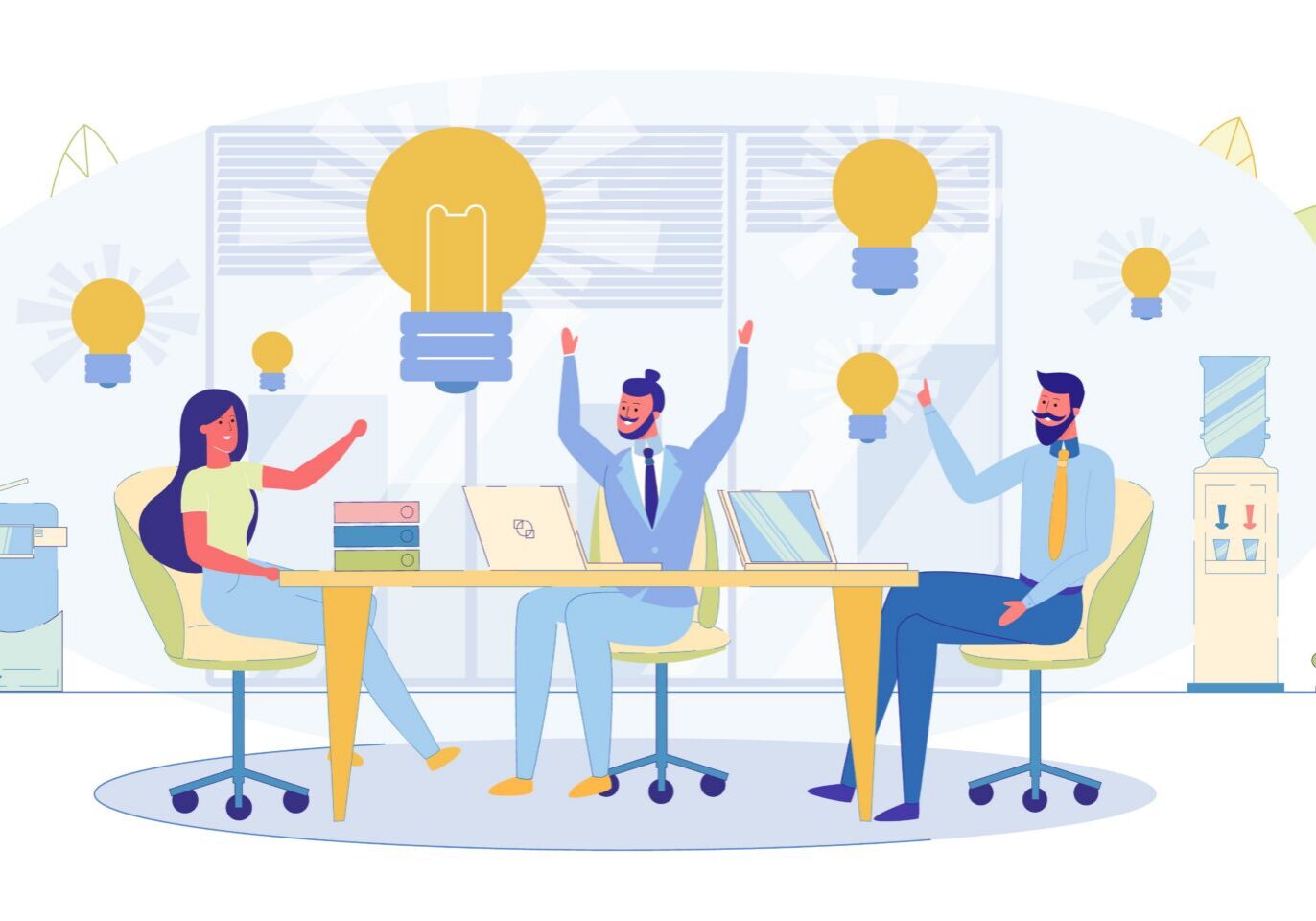 Business Team Brainstorming, Company Strategy Planing, Successful Office Meeting Flat Vector Concept. Businesspeople, Company Employees Team Working Together in Office, Generating Ideas Illustration